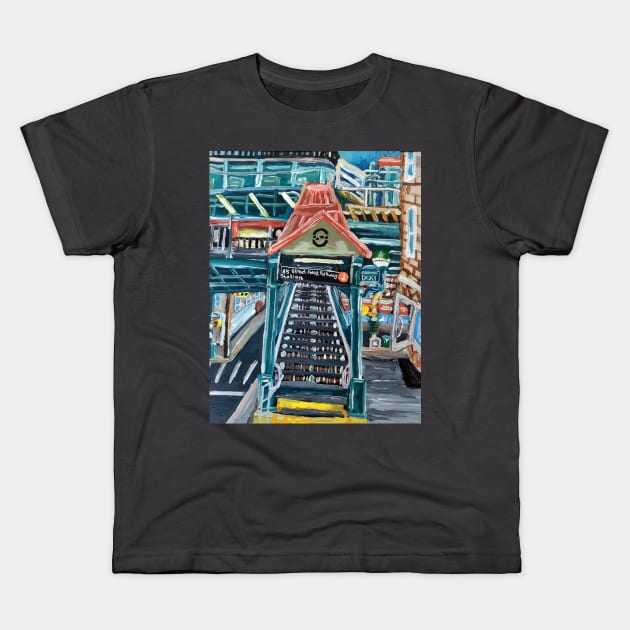 Forest Parkway Train Station Staircase of Woodhaven Kids T-Shirt by Art by Deborah Camp